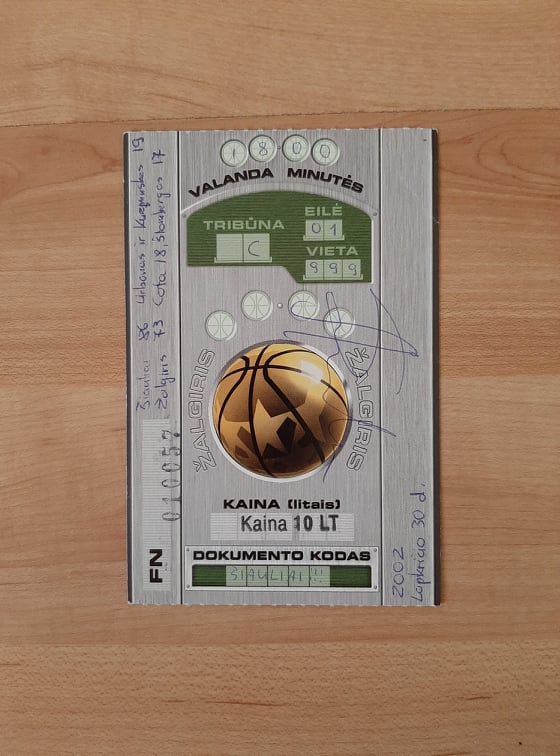 BC Šiauliai. Bilietas į rungtynes su A.Sireikos parašu (2002-03 m.)